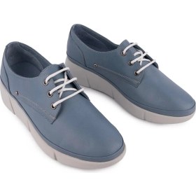 Resim Hakiki Deri Sade Bağlı Ayakkabı Kot Mavi 626-88 