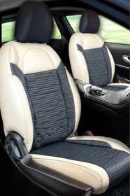 Resim Proton Waja ile Uyumlu Lüx Deri Süet Oto Koltuk Kılıfı Ön Arka Takım Premium Serisi BEJ SİYAH 