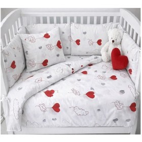 Resim Bebek Nevresim Takımı- %100 Pamuk-Kalp Desenli Beyaz 