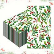 Resim 3 Katmanlı Tek Kullanımlık Noel Misafir Peçeteleri - Kırmızı Meyveli ve Yeşil Yapraklı Beyaz Desenli, 20.07x10.92cm Katlanmış & 39.88x33.02cm Açık Hediye Parti, Düğün, Ev Mutfak Banyo Dekoru, Noel Sofra Süsü, Mevsimlik Sofra Takımı 