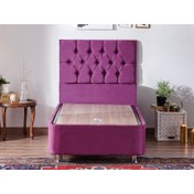 Resim Niron Purple Baza ve Başlık Seti 90x200 cm Tek Kişilik Sandıklı Mor Kumaş Metal Profil Baza ve Başlığı 