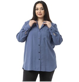 Resim Büyük Beden Göğüste Tek Cepli İndigo Gömlek İndigo 