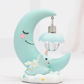 Resim Hediyesahibi Dekoratif Ay Dede ve Minik Unicorn Temalı Masa Lambası ve Biblo 