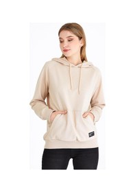 Resim Metalic Kadın Bej Kapüşonlu Basic Örme Sweatshirt Bej 