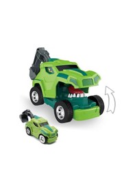 Resim Dinozor Dönüşen Araba Çarpınca Açılan Robot Kamyon Sürtmeli Oyuncak İş Makinesi Yeşil Çok Renkli 