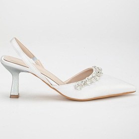 Resim Saten Taşlı Simetrik Kesim Siyah Gümüş Topuklu Kadın Abiye Ayakkabı-2779-gümüş Gümüş 