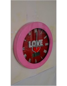 Resim Bahat Isı Ölçer Termometreli Metal Pembe Love Salon Ofis Duvar Saati 36 Cm 