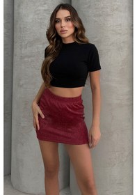 Resim Lesa Wear Yüksel Bel Simli Mini Kalem Etek Bordo 