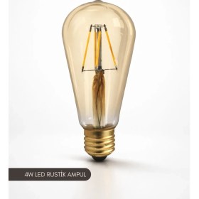Resim Ack 4W LED Rustik Ampul ST64, 2700K Sarı Işık, E27 Duy 