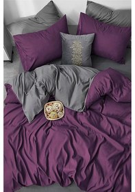 Resim Mor Gri %100 Pamuk Tek Kişilik Nevresim Seti Takımı Çarşaflı Yatak Örtüsü Olarak Da Kullanılır 