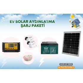 Resim 25 Watt Monokristal Panelli Güneş Enerji Paketi 5 Lamba Solar Aydınlatma Telefon Şarj 