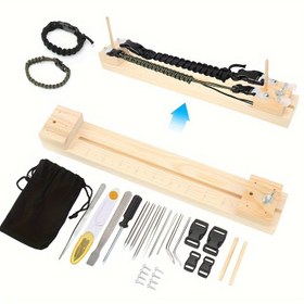 Resim Umbrella Cord Bracelet Weaving Kit: Ahşap Kelepçe Dokuma Çerçevesi + Paslanmaz Çelik Dokuma İğne Seti 11 Adet Dostluk Bilekliği DIY Dokuma Yapım Kiti 