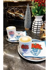 Resim Blue Blanc Kırmızı Gül Espresso, Double Türk Kahvesi Fincanı Açık Gri 