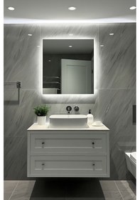 Resim Digital Hayat Beyaz Led Işıklı Kare Ayna Dekoratif Banyo Makyaj Aynası Açık Sarı Beyaz 