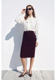 Resim Sateen Düz Kalem Etek - Mürdüm-137388 