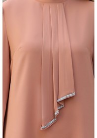 Resim Raika Moda Işıltı Taş Detaylı Büyük Beden Tesettür Takım Camel 