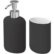 Resim 2 Li Banyo Seti Ekoln Sıvı Sabunluk Diş Fırçalık Koyu Gri Renk Stoneware Koyu Gri 