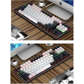 Resim Leaven K550 Kablolu Rgb Mekanik Klavye - 87 Tuşlu, Işıklı, Ergonomik Tasarım, 150CM Kablo, Bilgisayar Pc Için, Siyah-Beyaz, Mavi Switch 