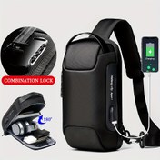 Resim USB Şarjlı ve Kombinasyon Kilidi ile Oxford Kumaş Bel Çantası - Erkekler ve Kadınlar için Şık Siyah Omuz Çantası, Açık Hava Aktiviteleri ve Motosiklet Sürüşü için İdeal, Sevgililer veya Babalar Günü için Mükemmel Hediye, Motosiklet Çantası 