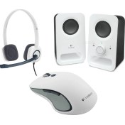 Resim Logitech Z150 2.0 Beyaz Speaker + Logitech M560 Kablosuz Beyaz Mouse + H150 Stereo Beyaz Headset 