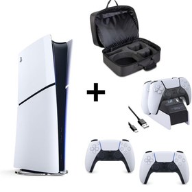 Resim Sony Playstation 5 Dijital Slim + 2 Dualsense + Siyah Playstation Çantası + Şarj İstasyonu 