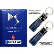 Resim Plakanıza Özel Ds Automobiles Logolu Lacivert Ruhsat Kabı Ve Anahtarlık 