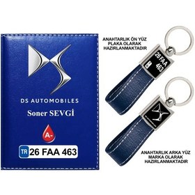 Resim Plakanıza Özel Ds Automobiles Logolu Lacivert Ruhsat Kabı Ve Anahtarlık 