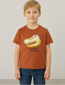 Resim Jack Lions Erkek Bebek Pamuklu Dinozor Baskılı Tshirt-15584 Kahverengi 