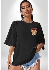 Resim Beyin Yıkama Siyah Oversize Unisex Ön Sol Yan Minimal Baskılı Tişört Koyu Siyah 