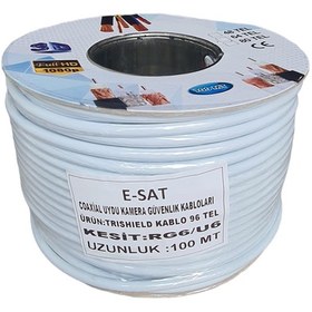 Resim E-sat Rg6 U6 100 Mt 96 Tel Trıshıld Çift Folyolu Anten Kablosu 