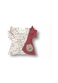 Resim 3-6 6-9 9-12 Ay Melek Kız Nakışlı Bandanalı Kısa Kollu Sweatli Şortlu 3lü Kız Bebek Takımı Nar Çiçeğ Nar Çiçeği 