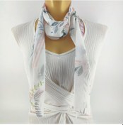 Resim Paredora Soft Çiçekli Ekru Uzun Fular Çok Renkli 