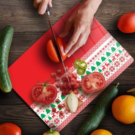 Resim Decovetro Cam Kesme Tahtası ve Sunumluk Ekose Dokuma Yılbaşı Desenli 30X40 cm 