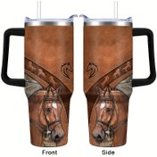 Resim 40oz Paslanmaz Çelik At Tumbler - Kapaklı Çift Duvarlı Yalıtımlı Kahve Kupası, Yürüyüş ve Dış Mekan Maceraları için Sızdırmaz Seyahat Kupası, PVC İçermez, Sadece Elde Yıkama - Binicilik ve Hayvan Tutkunları için İdeal Hediye 