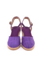Resim Star Tombis Topuğu Açık Bilekten Bantlı Dolgu Topuk Keten Hasır Espadril Mor 