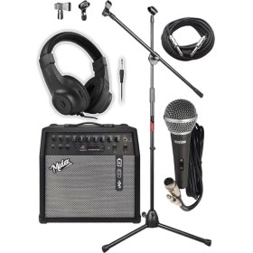 Resim SDT Group Mga-50-Pak Elektro Gitar Amfisi 50 Watt USB Bluetooth Şarjlı 4 Girişli (Mikrofon Kulaklık Stand Kablo) 