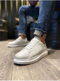 Resim KN Fashion Mp044 Bt Bağcıklı Kapitone Desenli Ortopedik Yüksek/kalın Taban Erkek Sneaker Beyaz 