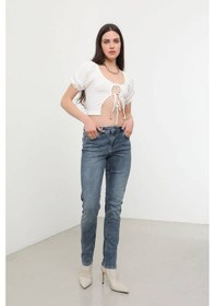 Resim Kadın Normal Bel Likralı Slim Fit Jean Pantolon Mavi 001 