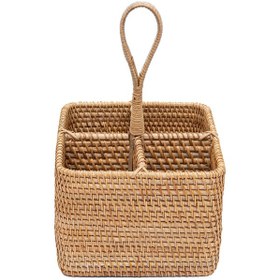 Resim Koza Home Meander El Yapımı Kare Rattan Kaşıklık 8954 18x18x26 Cm Naturel 