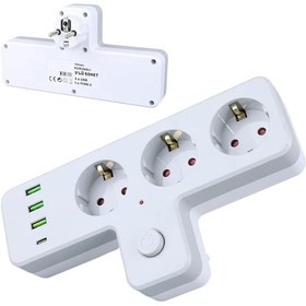 Resim Termal Akım Korumalı 3'lü Duvar T Priz, 3xusb 1xtype-c 20w Tip C , Çocuk Korumalı, Isıya Dayanıklı Topraklı Üçlü Priz, 2500w 1 
