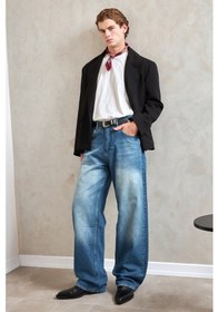 Resim Erkek Ekstra Baggy Jean Pantolon Mavi 