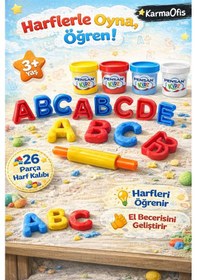 Resim 26 Parça Harfli Oyun Hamuru Kalıbı+4 Lü 600 Gr Oyun Hamuru 3+ Yaşı Krem 
