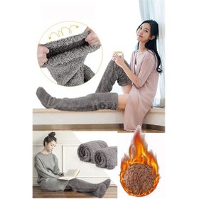 Resim Sauna Suit Gri Sock Peluş Uyku Çorabı Welsoft Diz Üstü Oda Çorabı Ayak Isıtıcı Uzun Gonç Çorap Gri 