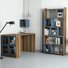 Resim Variant Mobilya Box Çalışma Masası Ve Kitaplık Takımı - Ceviz / Mavi 
