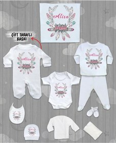 Resim Minito Baby İsme Özel 10'lu Pamuklu Kız Bebek Hastane Çıkışı Seti_MT_215-10 Krem 