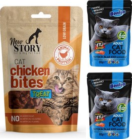 Resim New Story Tavuklu Yumuşacık Atıştırmalık Kedi Ödülü 60 G + Somonlu Pouch 2'li 
