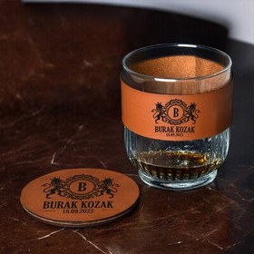 Resim Kişiye Özel Doğum Günü Hediyesi Taba Deri Viski Seti 