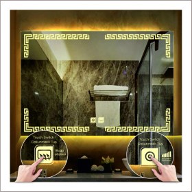 Resim Dnr-Mirror75x105 Cm Günışığı Ledli Tasarım Kumlamalı Dokunmatik Tuşlu Buğu Önleyicili Banyo Aynası 