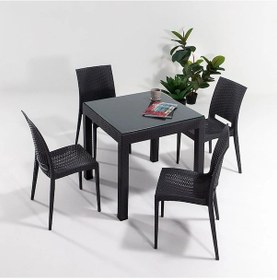 Resim Rattan Camlı 80x80 Masa Takımı 4 Kolsuz Sandalye Antrasit Bahçe Balkon Teras Antrasit 