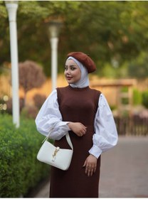 Resim Esre Store 4437 - Kemerli Tesettür Elbise Kahverengi 